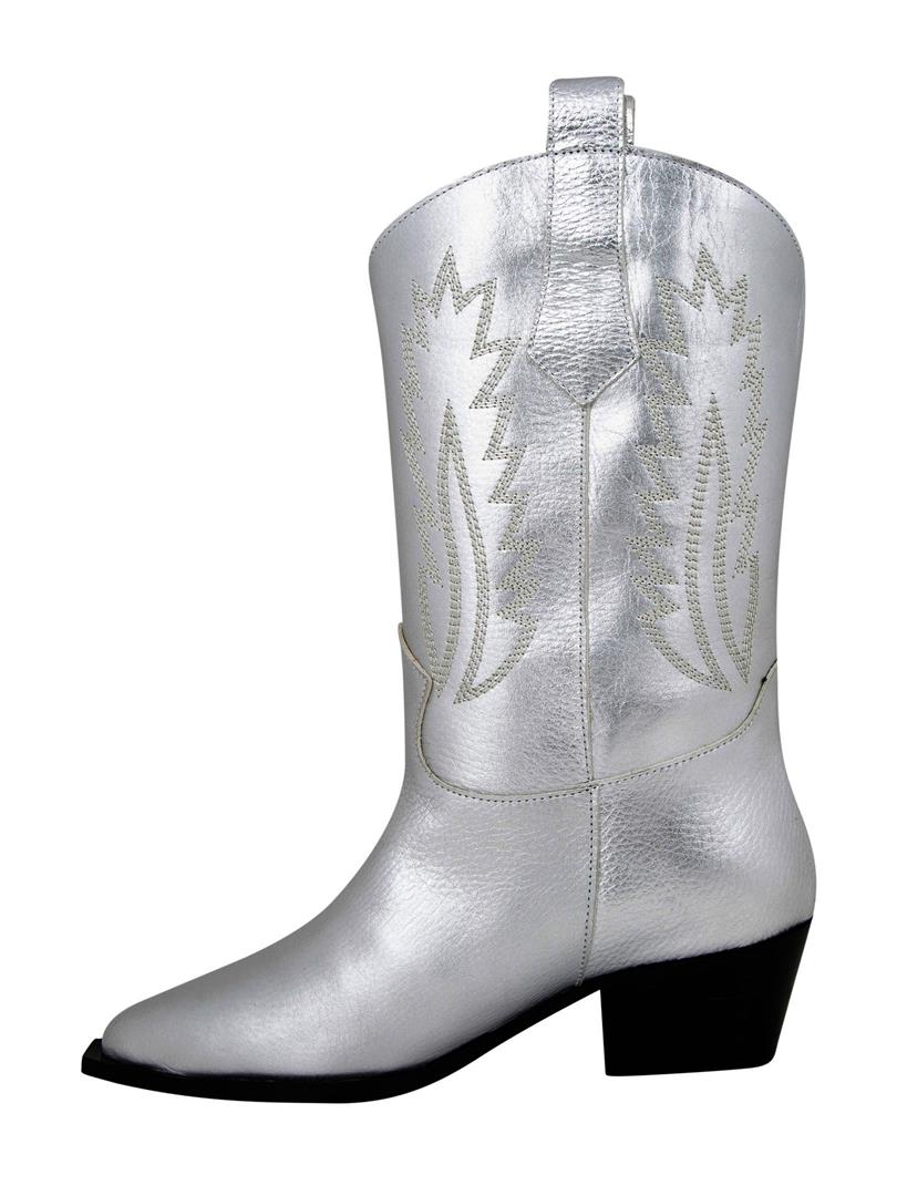 Patterned Silver Leather Boots