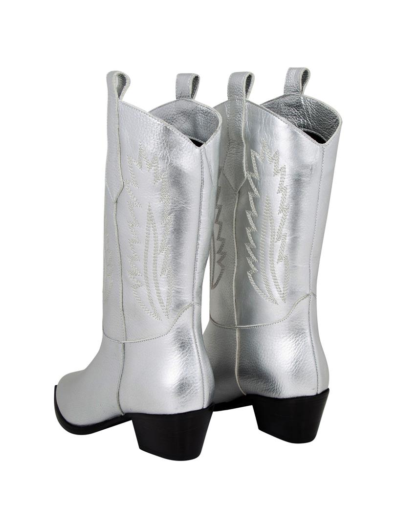 Patterned Silver Leather Boots