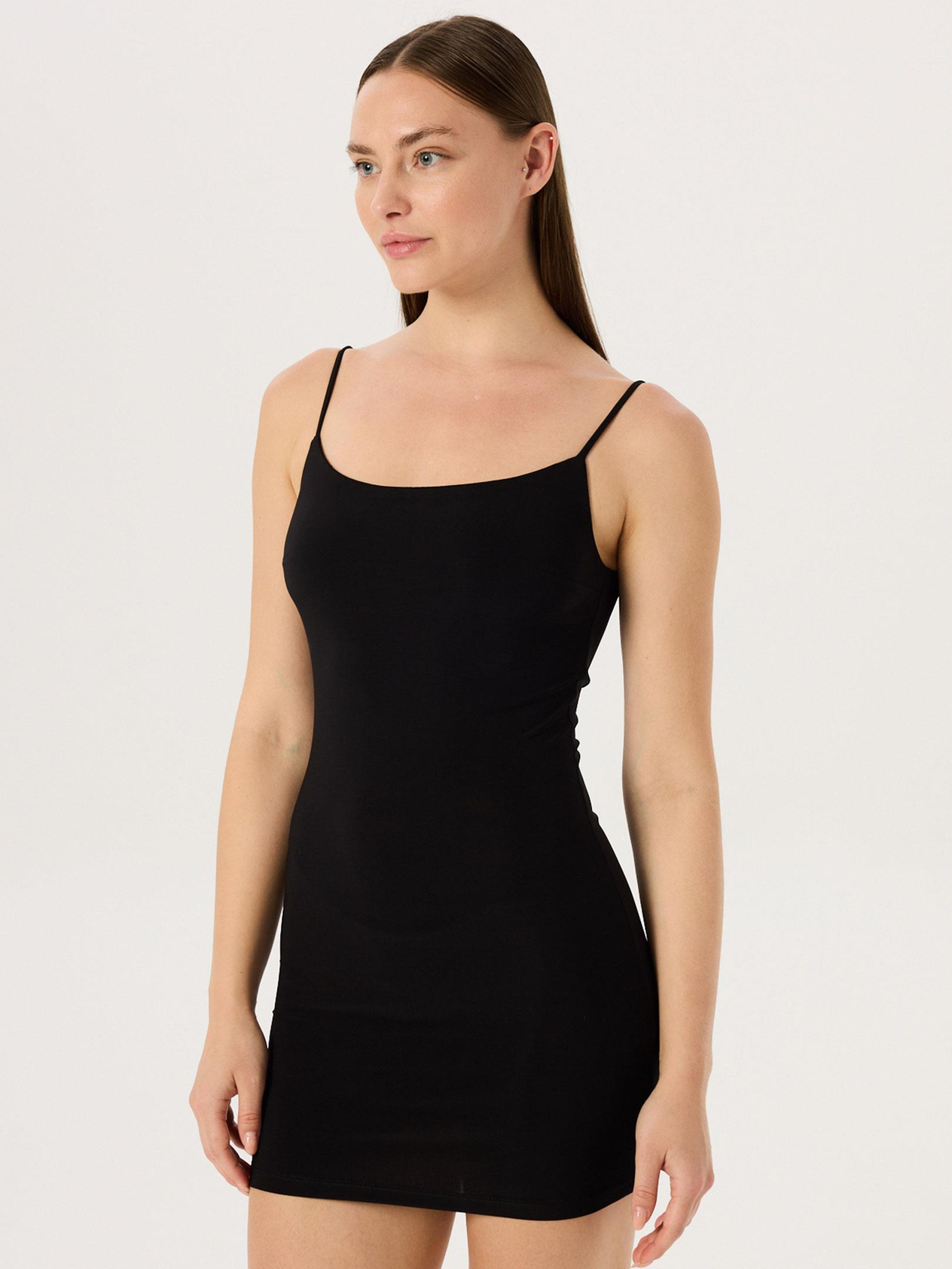 24SL111006 SPAGETTİ ASKILI ASTAR ELBİSE Dress Modelleri