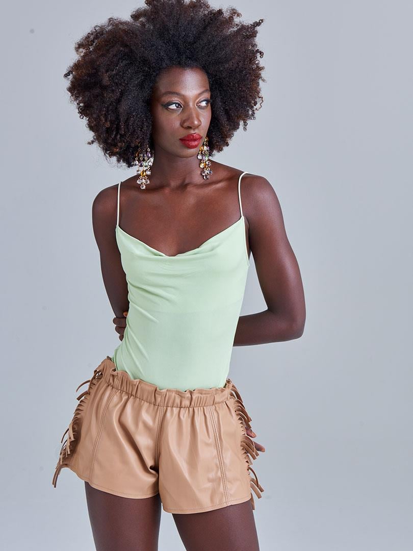 Strapped Cowl Neck Bodysuit - Green