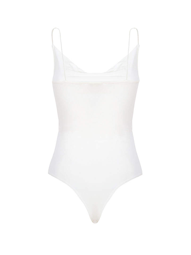 İp Askılı Degaje Yaka Kristal Taşlı Bodysuit - Ekru