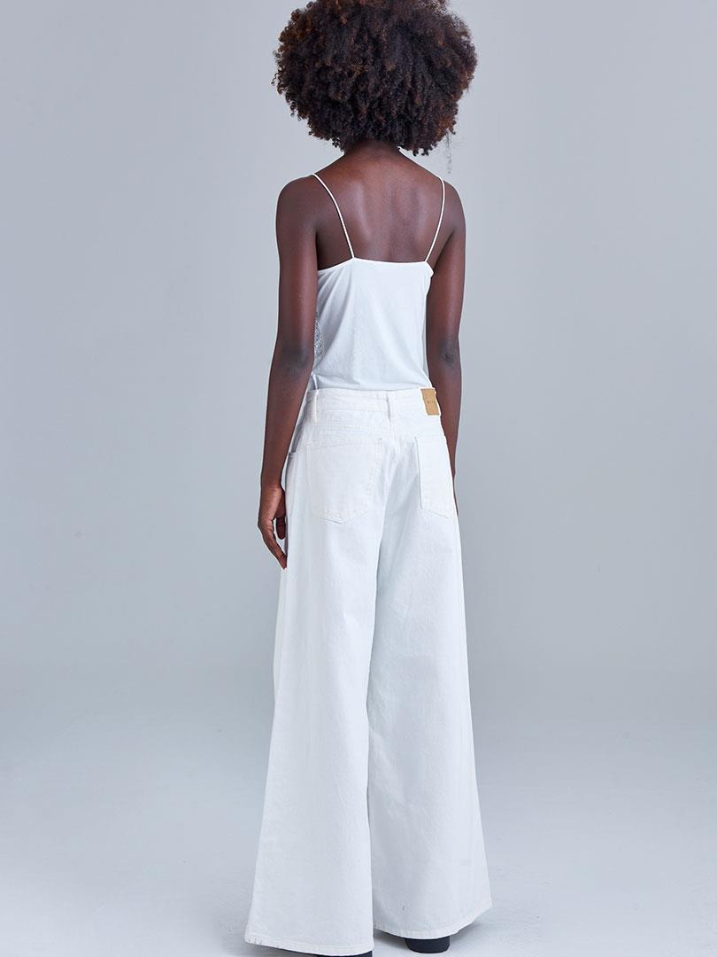 İp Askılı Degaje Yaka Kristal Taşlı Bodysuit - Ekru