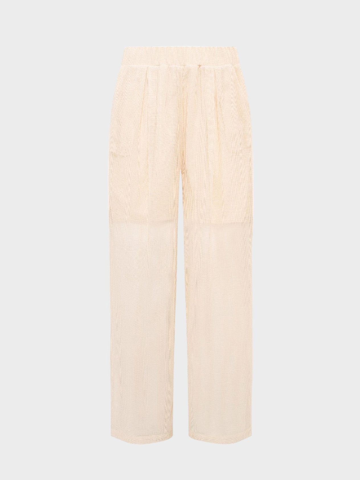 Kadın, Bayan Beli Lastikli Astarlı File Pantolon - Bej Kimono & Pareo Modelleri