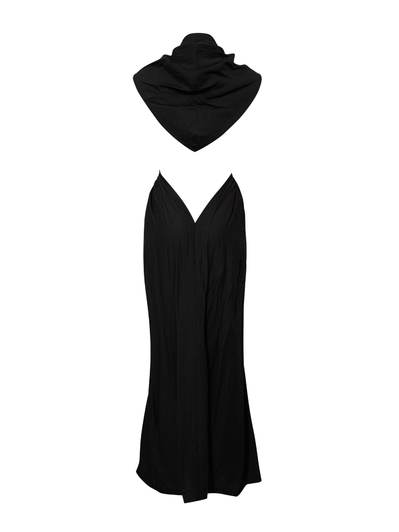 Kapüşonlu Uzun Kimono - Siyah