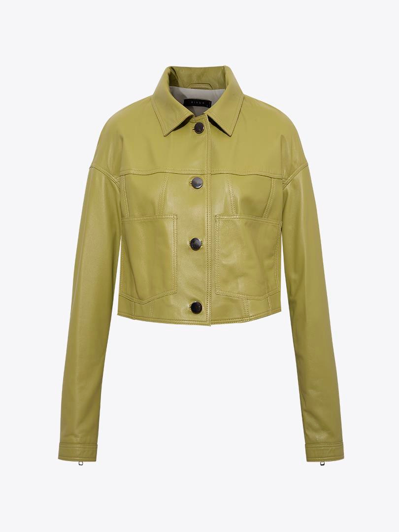 Short Biker Leather Jacket - Kiwi