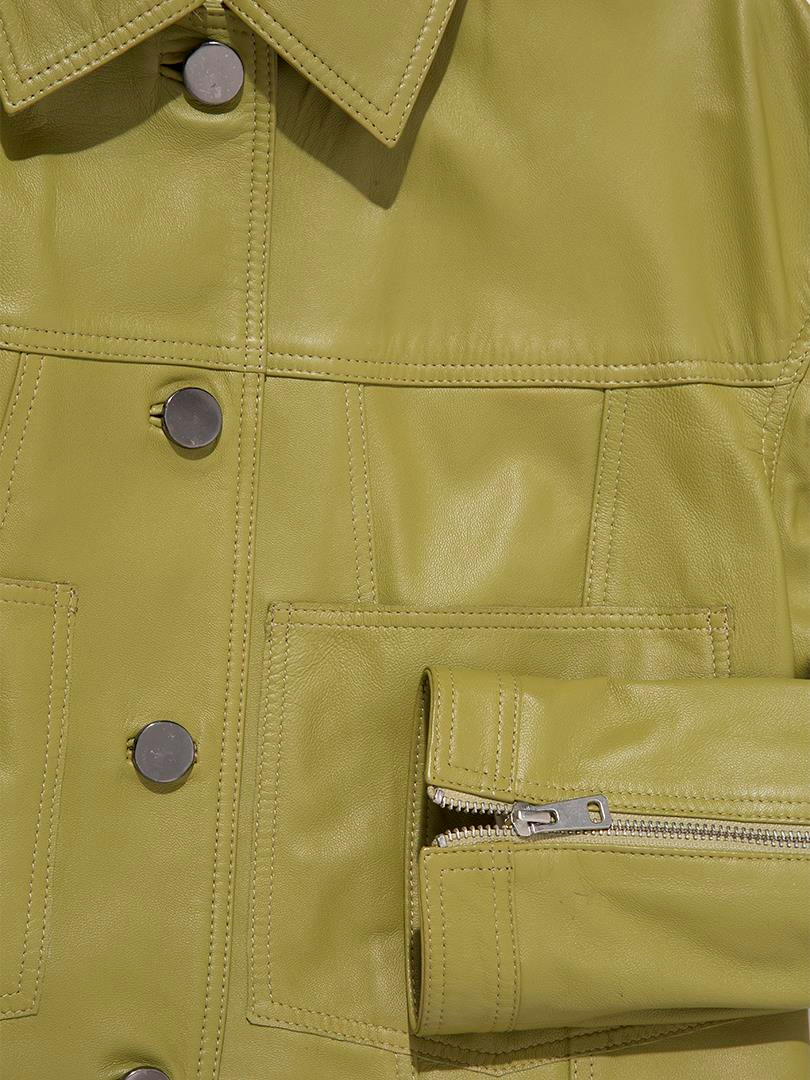 Short Biker Leather Jacket - Kiwi