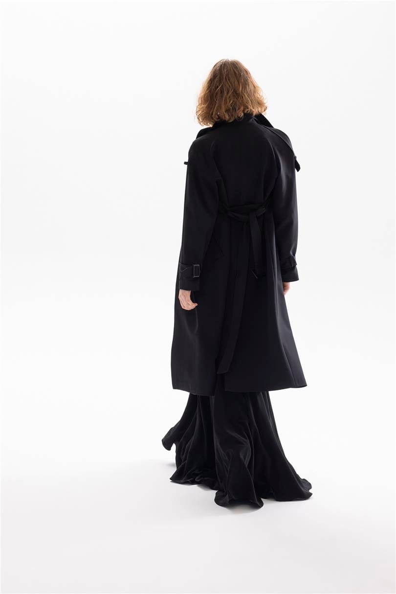 EBURNEUS Long Trench Coat With Arm-Belt Details