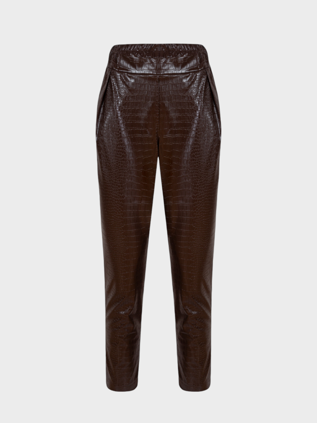 Croc Leather Cigarette Pants - Brown Vegan Leather Pants Modelleri