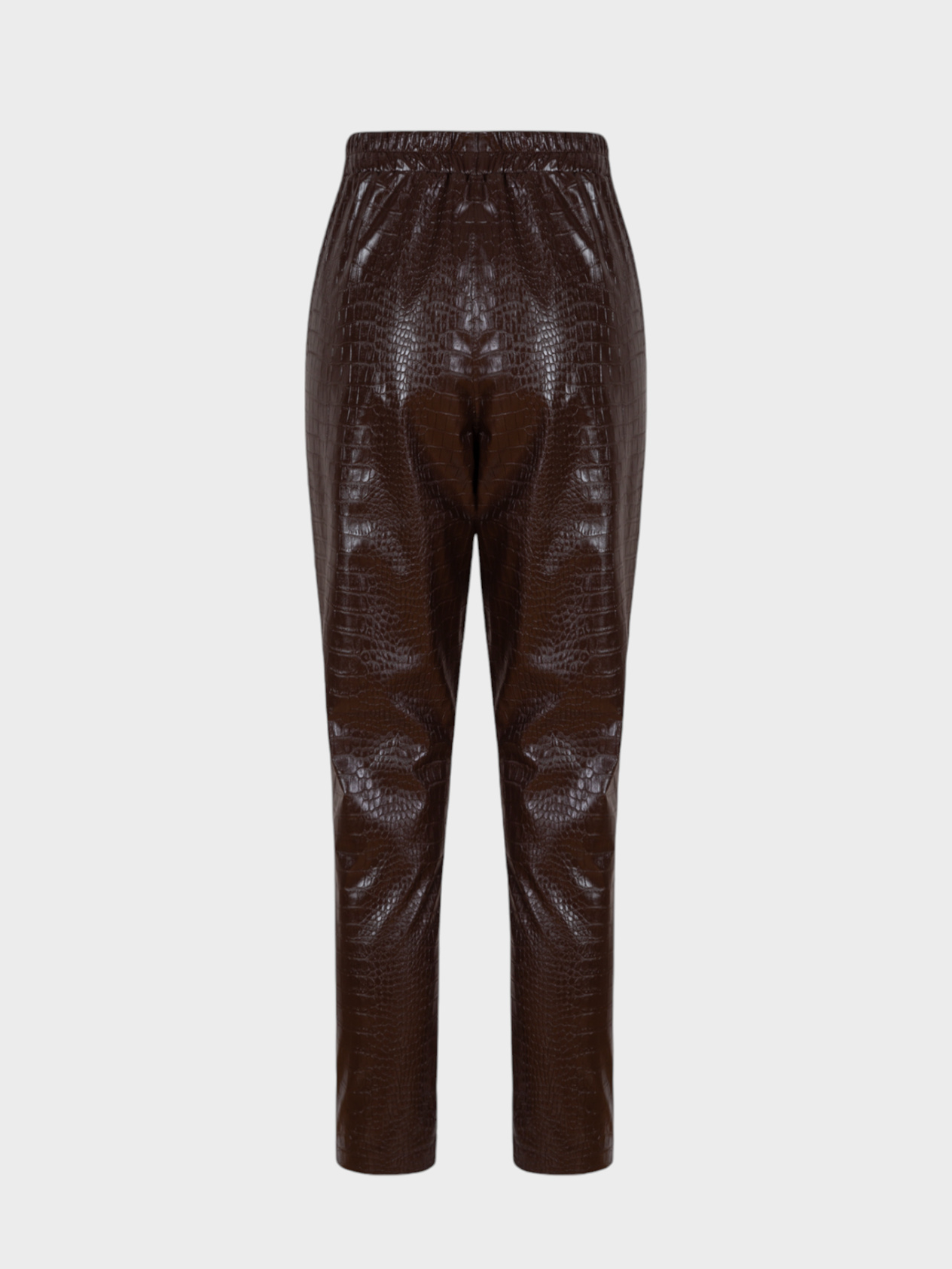 Croc Leather Cigarette Pants - Brown Vegan Leather Pants Modelleri