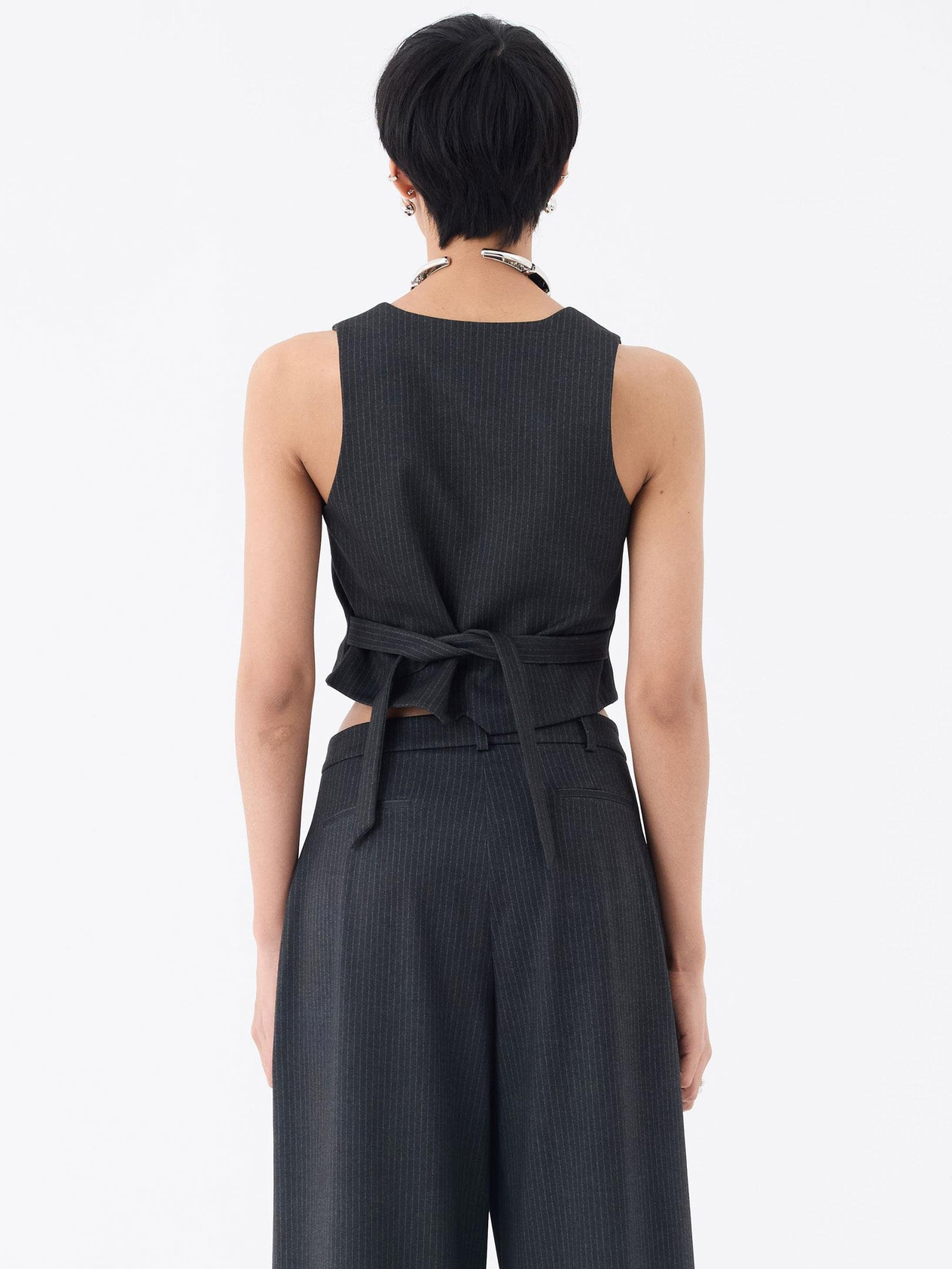 Double-Breasted Buttoned Vest - Anthracite Striped Waistcoat Modelleri