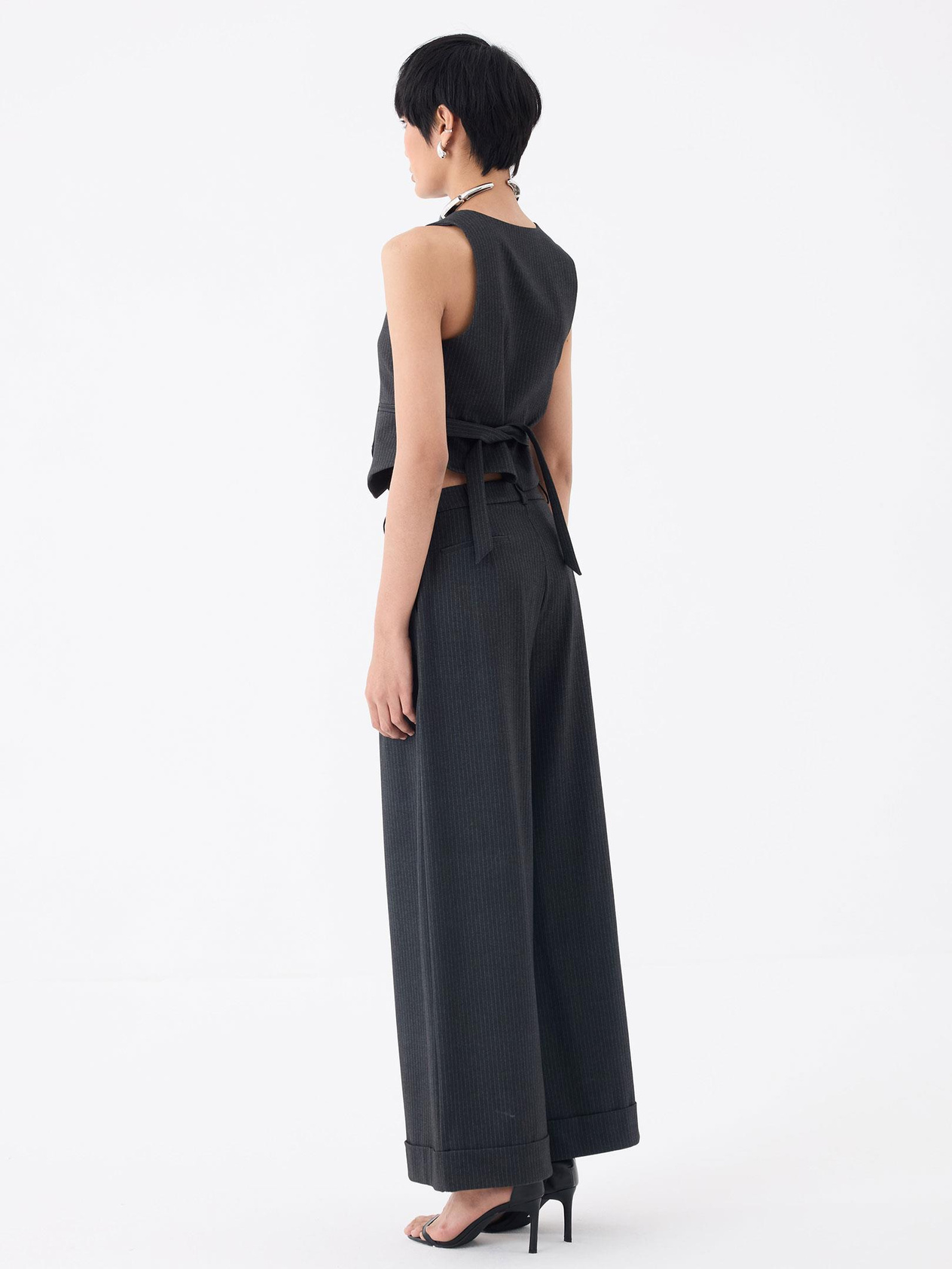 Double-Breasted Buttoned Vest - Anthracite Striped Waistcoat Modelleri