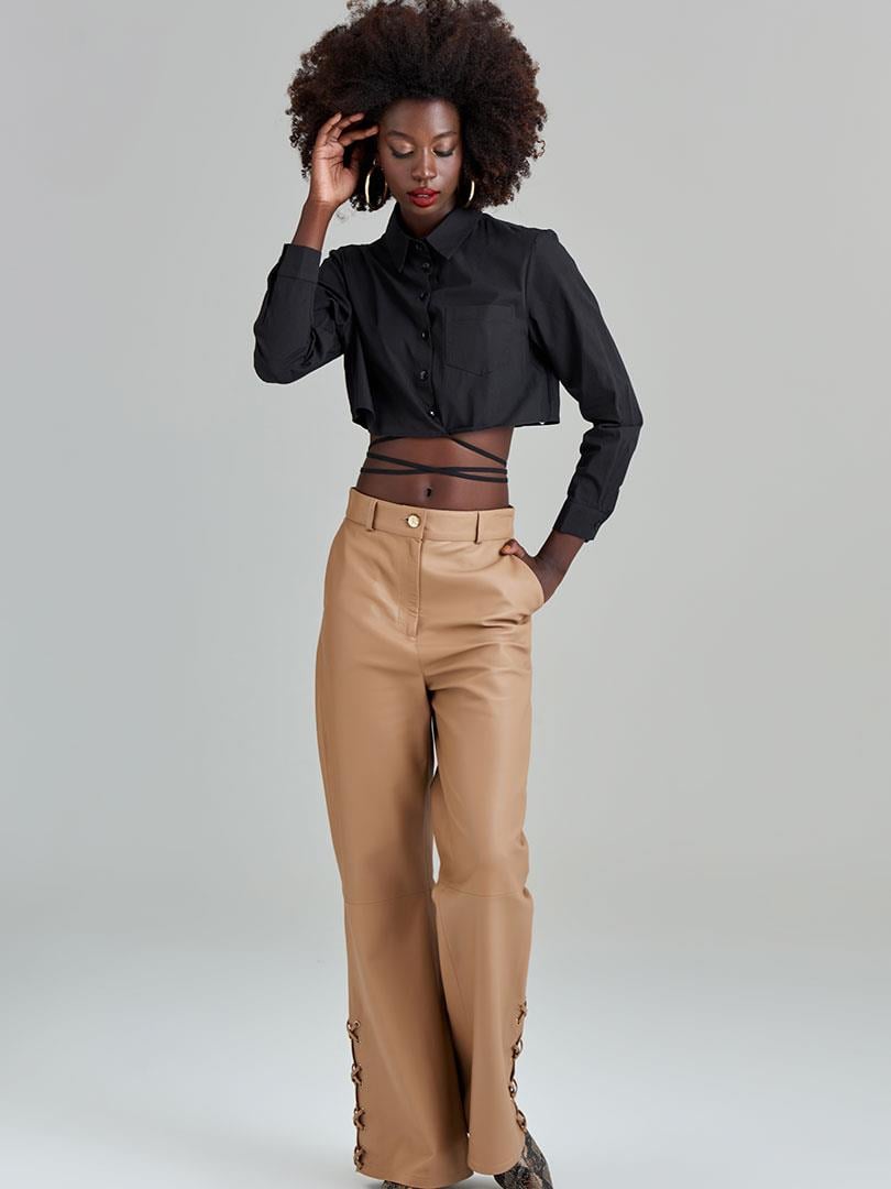 Belted Cotton Shirt - Black Shirt Modelleri
