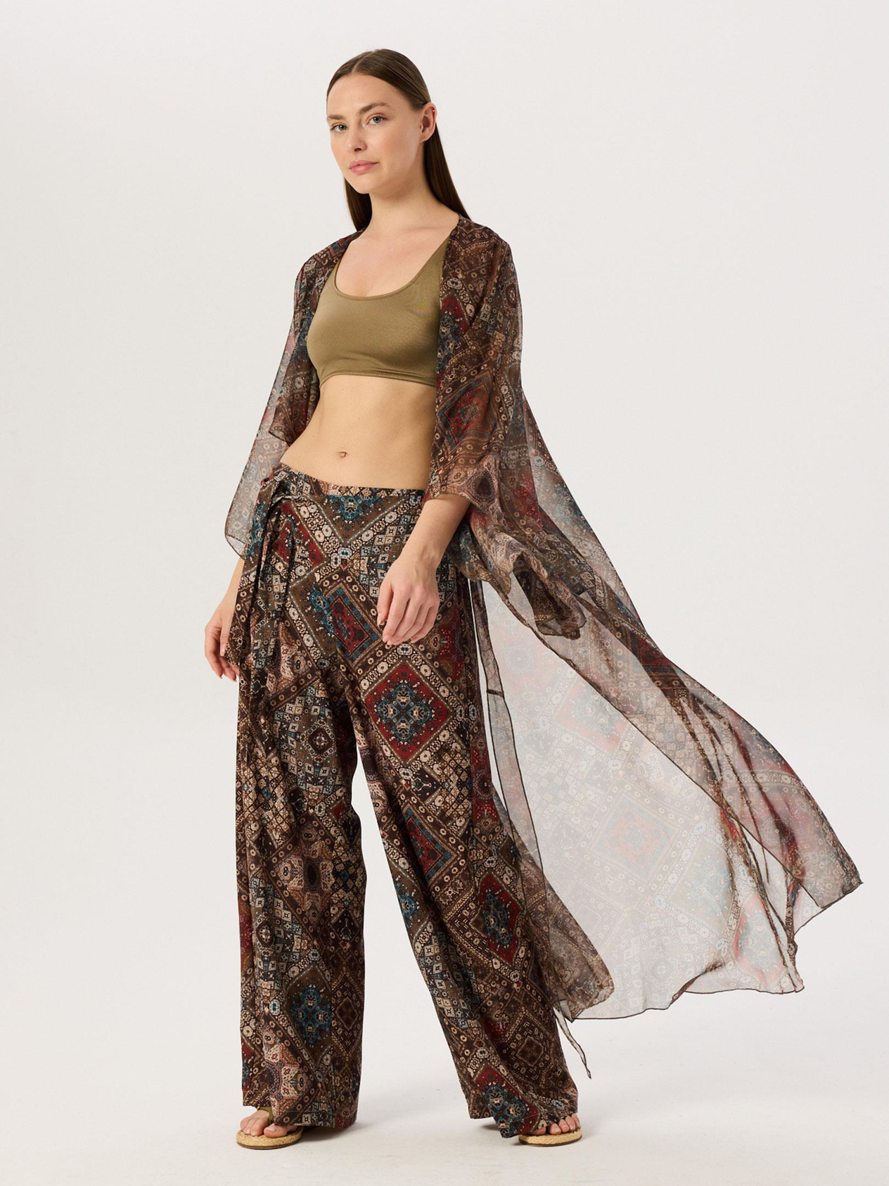 Front Tie Detailed Kimono - Patterned Kimono & Pareo Modelleri