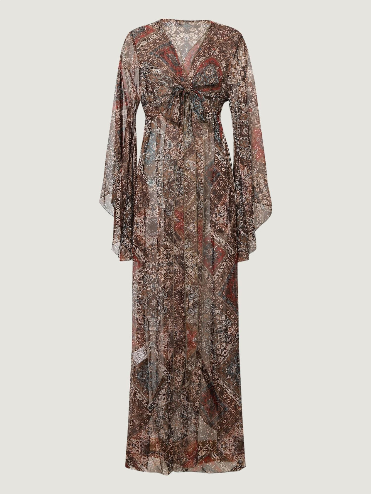 Front Tie Detailed Kimono - Patterned Kimono & Pareo Modelleri