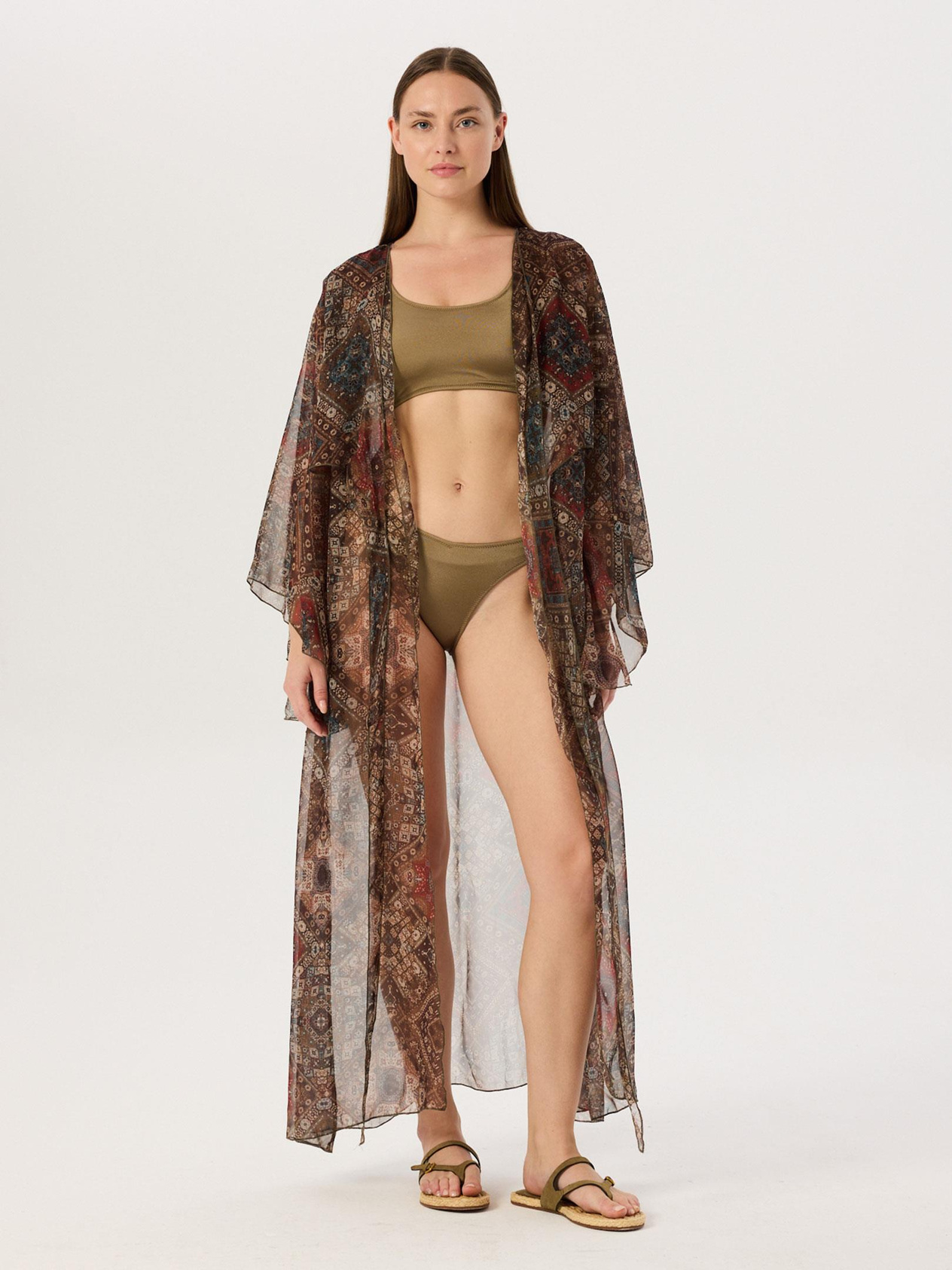 Front Tie Detailed Kimono - Patterned Kimono & Pareo Modelleri