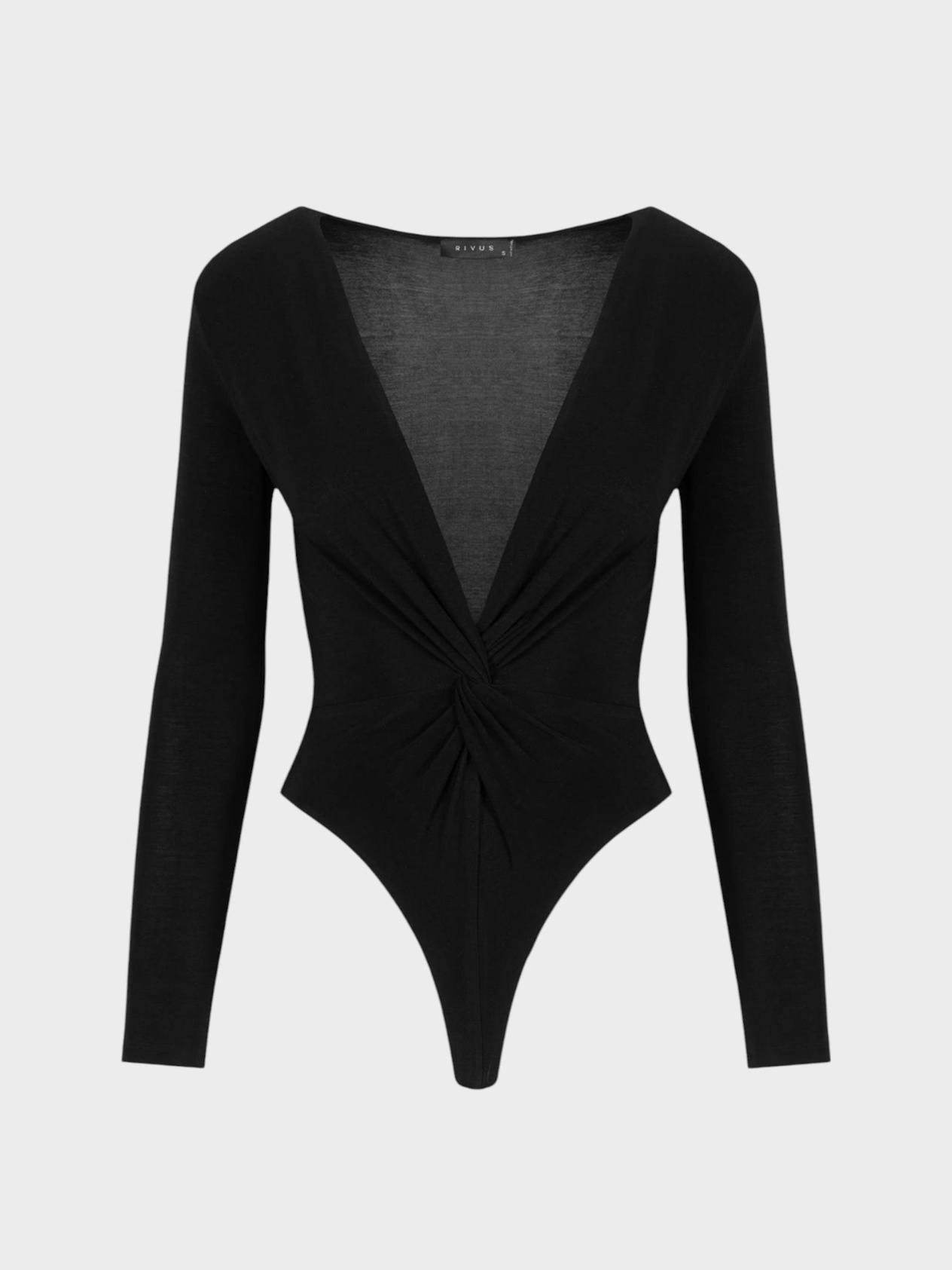 Önü Burgu Detaylı Uzun Kol İkonik Body - Siyah Body Modelleri
