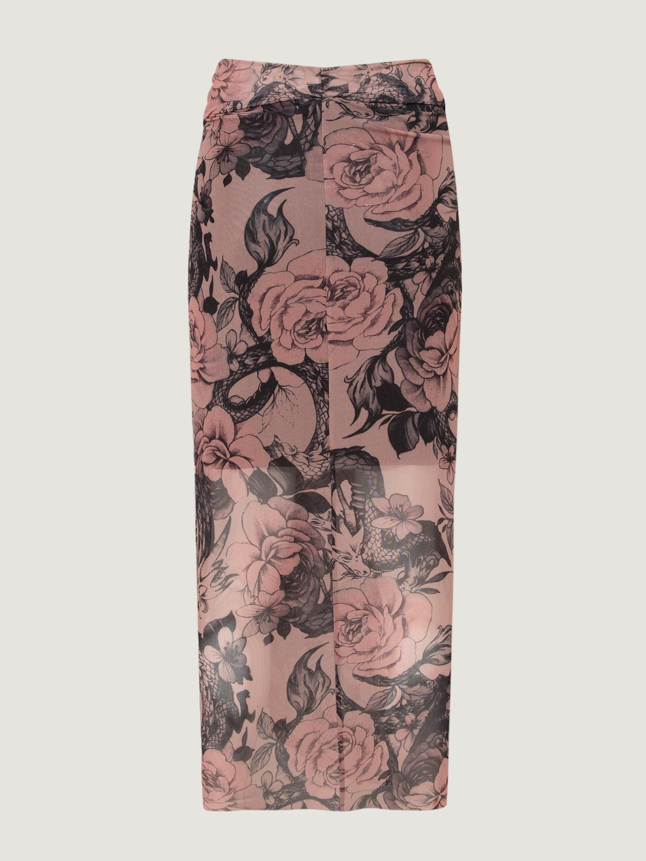 Front Twist Slit Long Mesh Skirt - Tattoo Pattern Skirt Modelleri