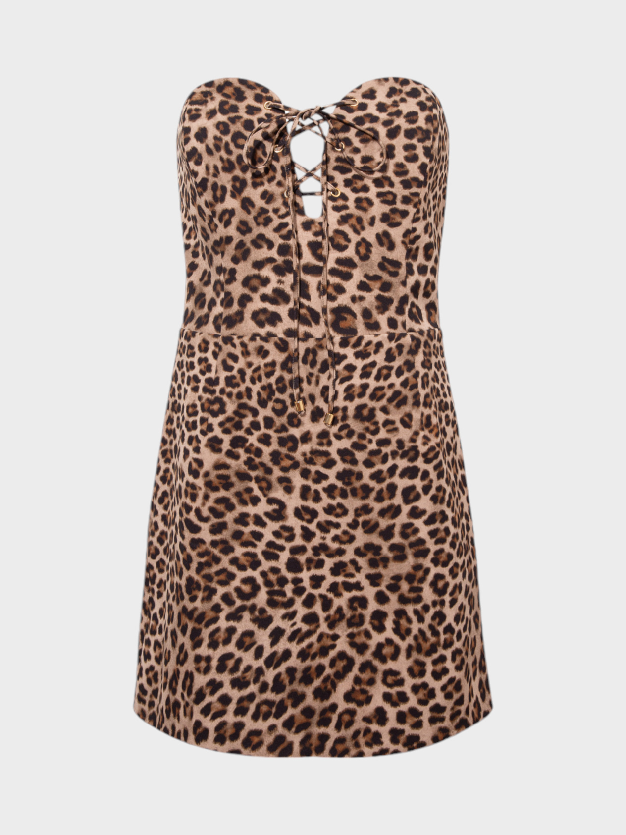 Front Cut-Out Lace-Up Sweetheart Neck Strapless Leopard Print Mini Dress Dress Modelleri