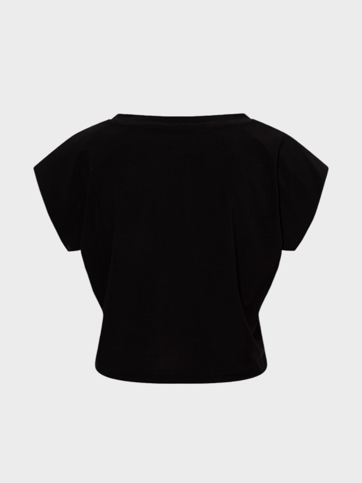 Oversize Kesim Vatkalı Dökümlü Bisiklet Yaka T-Shirt - Siyah T-shirt Modelleri