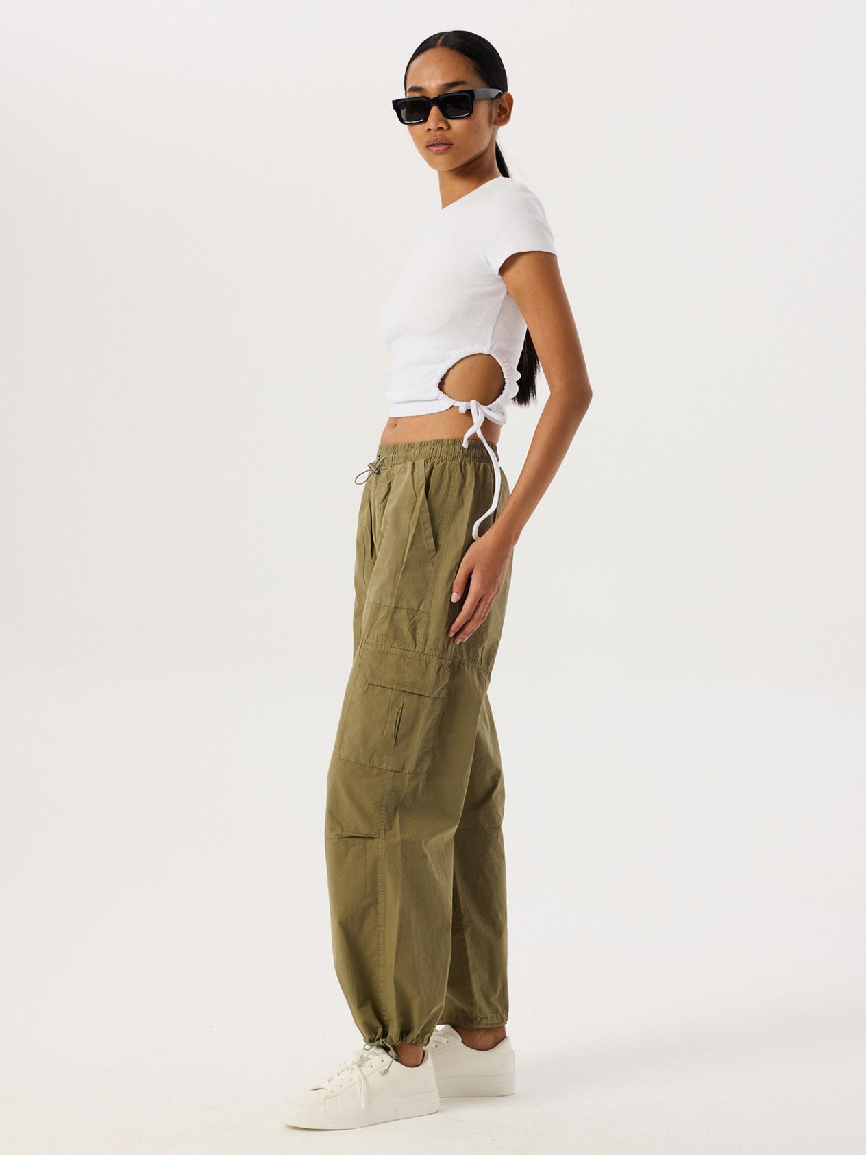 Drawstring and Waist Detailed Cargo Pants - Khaki Trousers Modelleri