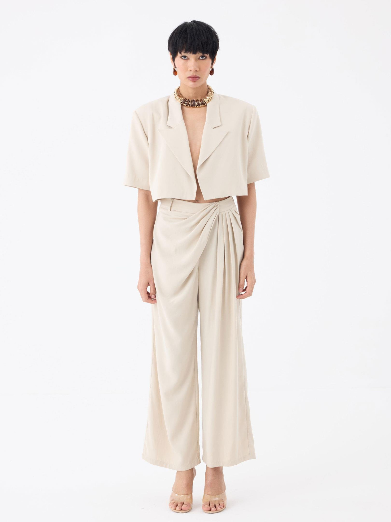 Pleated Detail Design Pants - Beige Trousers Modelleri
