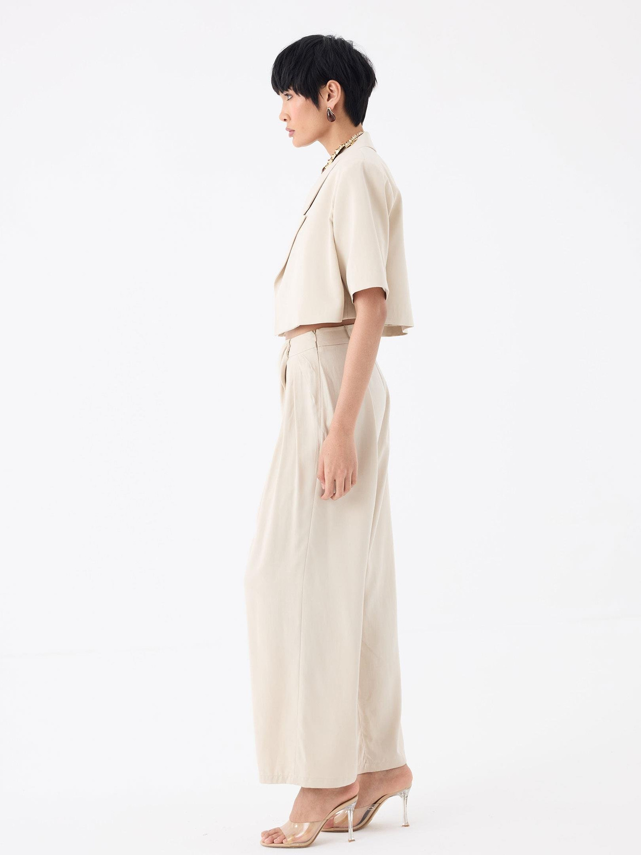 Pleated Detail Design Pants - Beige Trousers Modelleri