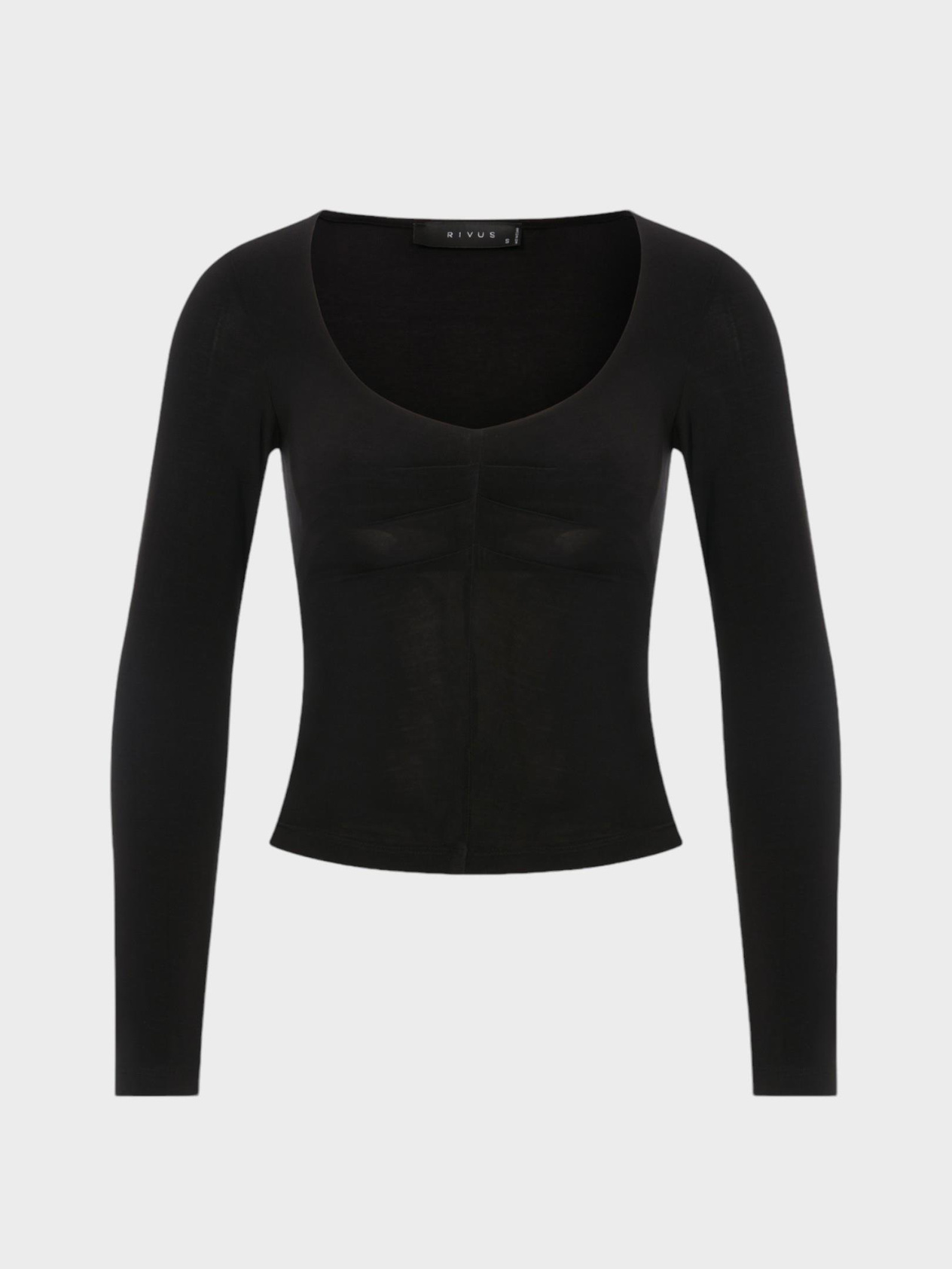 Pleated Round Neck Long Sleeve Blouse - Black Bluz Modelleri