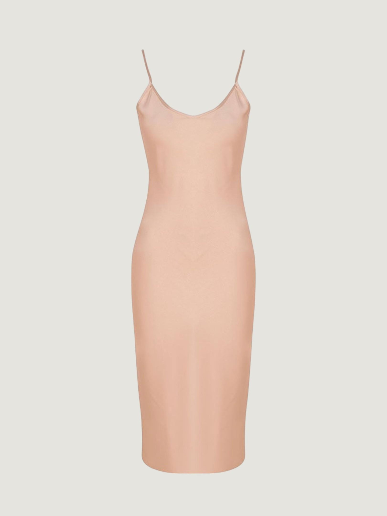 Spaghetti Strapped Satin Midi Dress -Beige Dress Modelleri