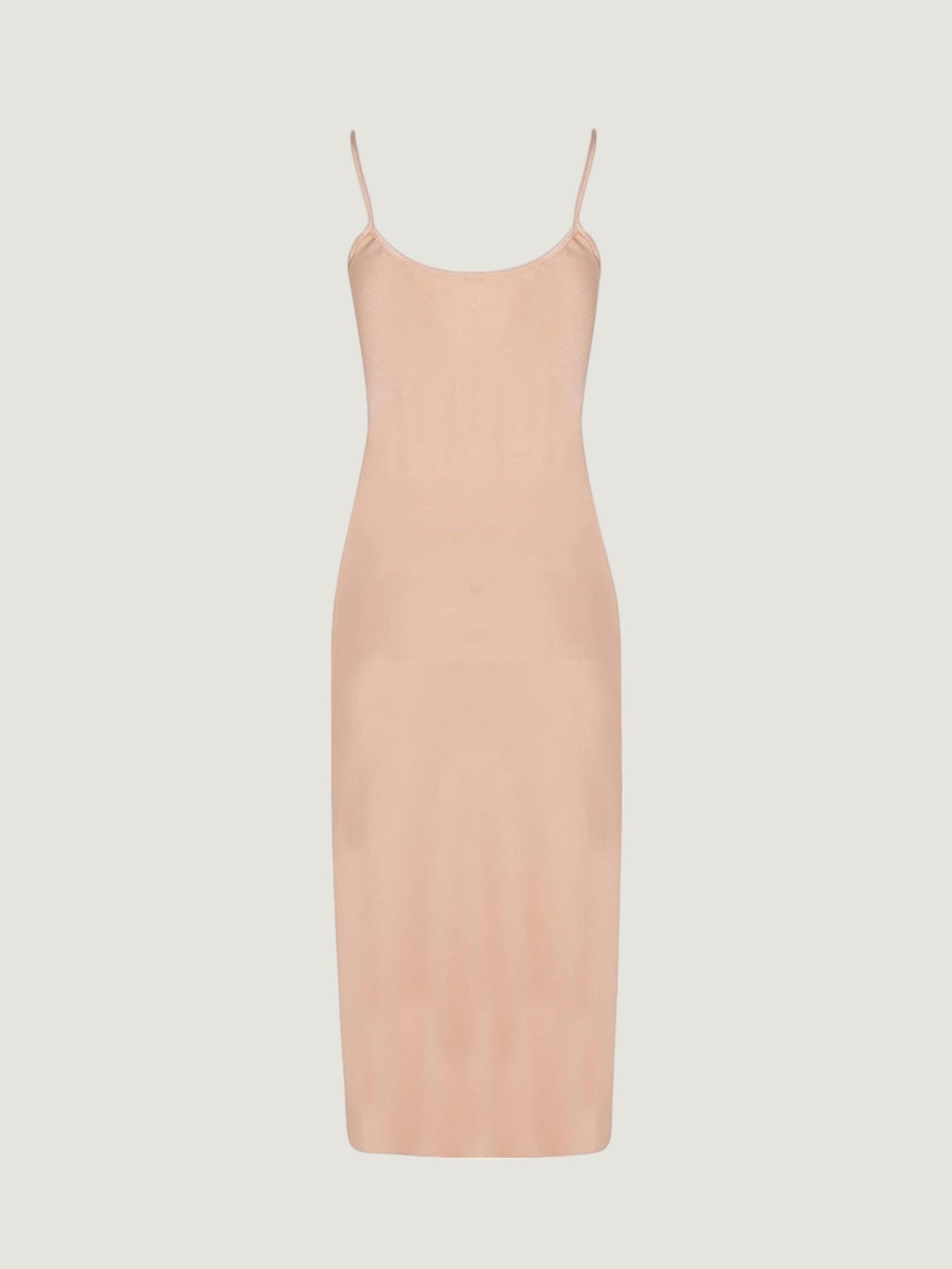 Spaghetti Strapped Satin Midi Dress -Beige Dress Modelleri