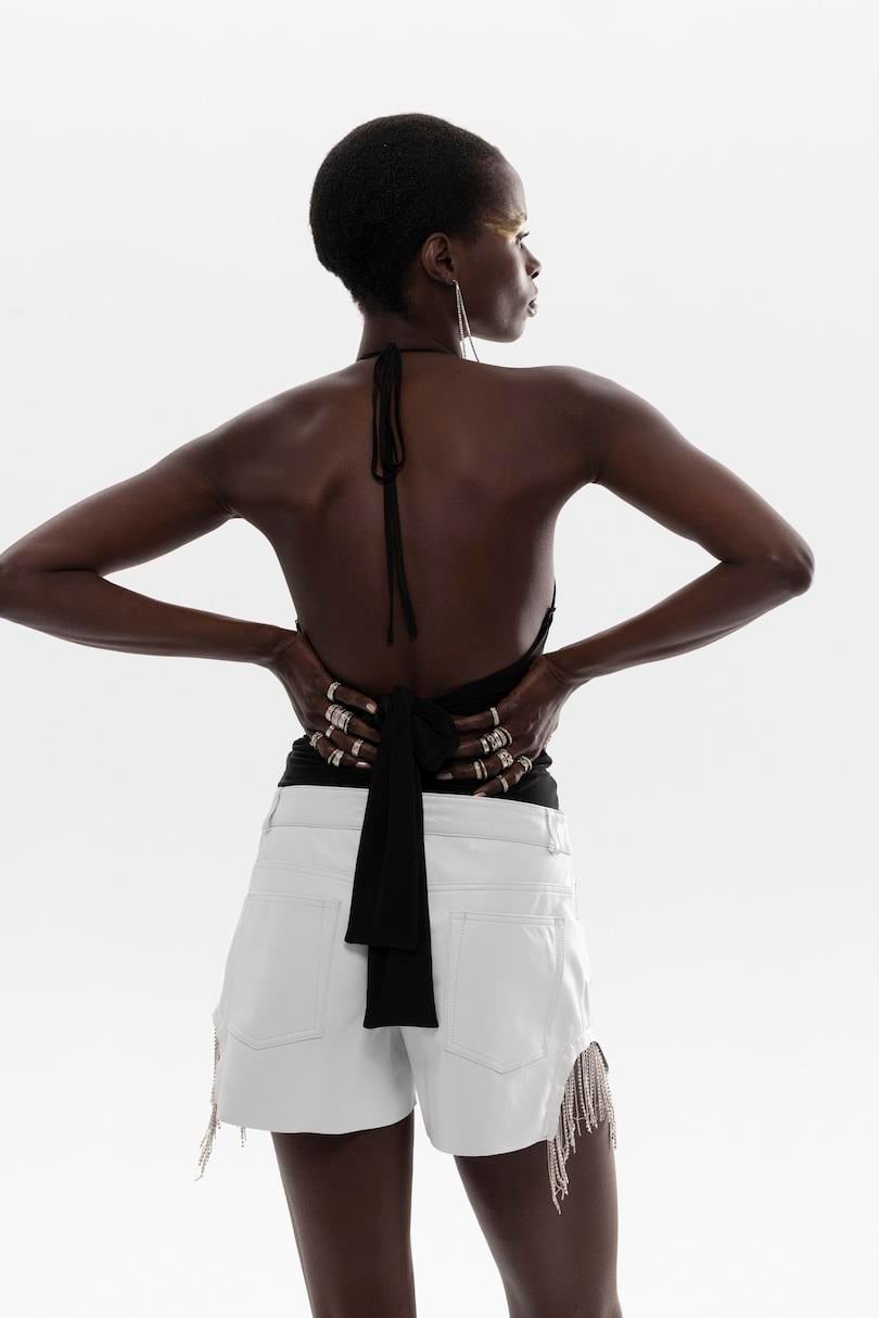 ONARIUS Mini Leather Shorts With Swarovski Detail