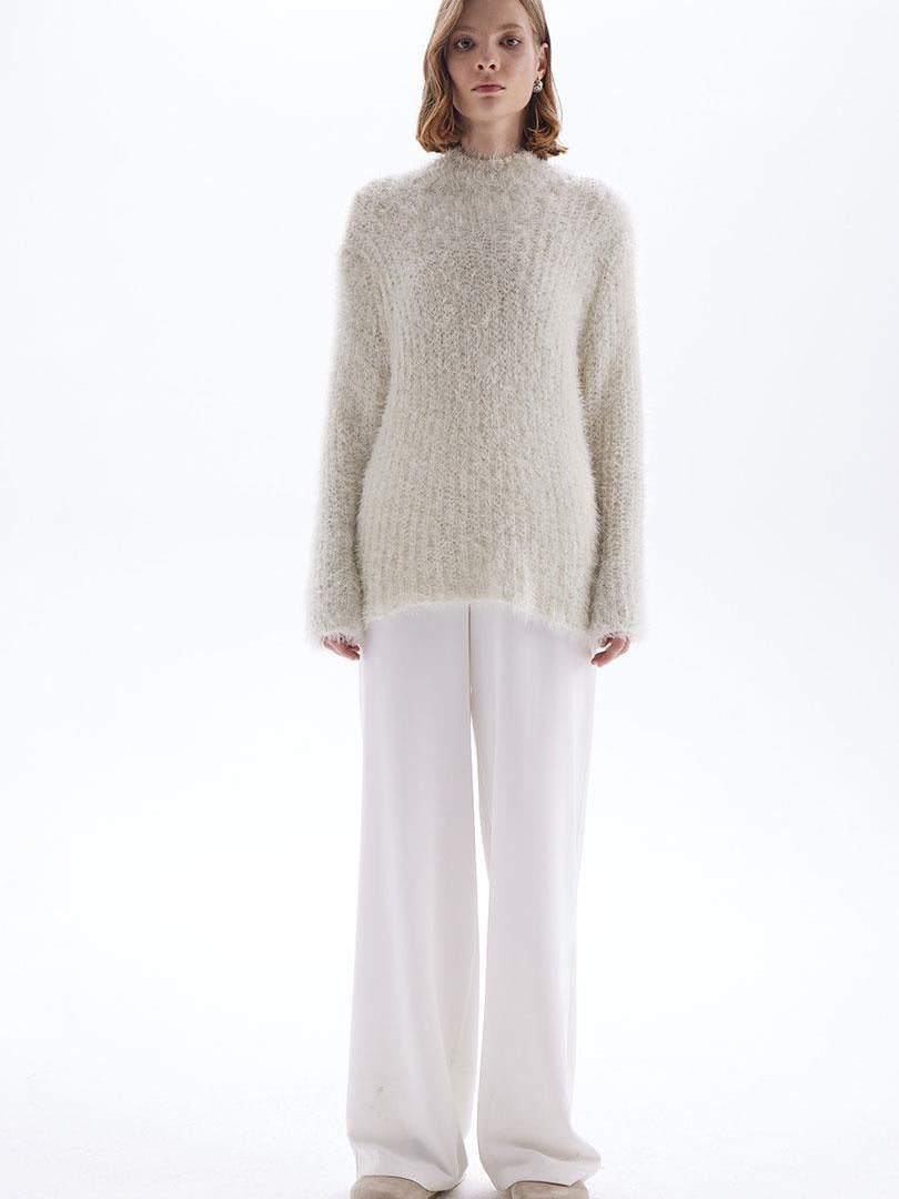 Furry Oversize Knitwear Sweater - Ecru Knitwear Modelleri