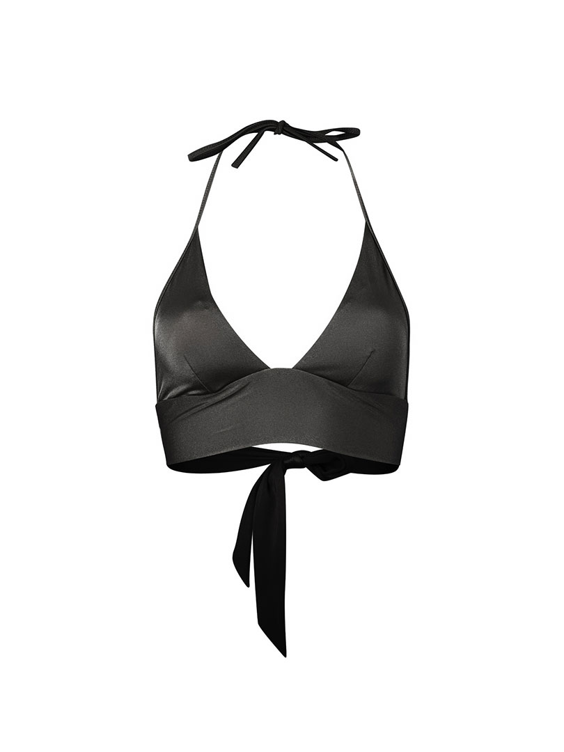 Üçgen Kesim Bağlamalı Bikini Üstü - Siyah