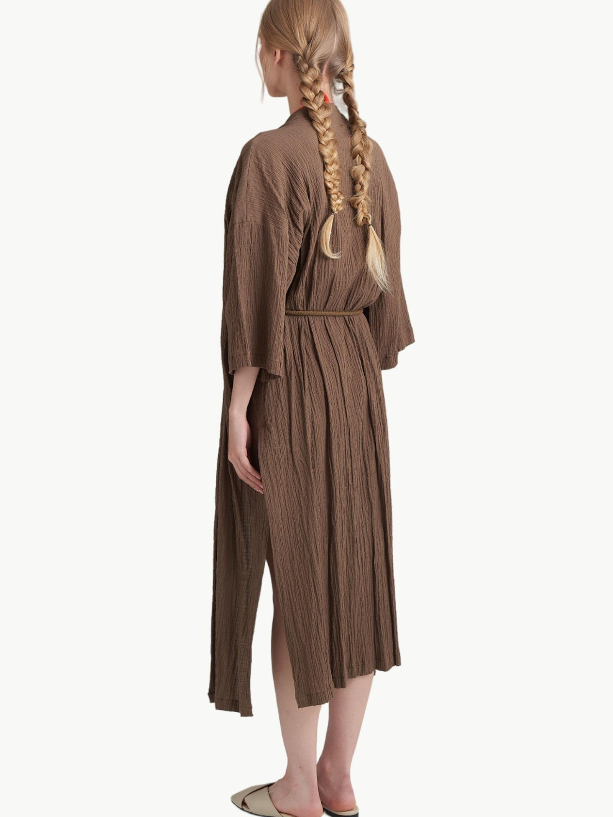 Relaxed Fit Long Kimono - Brown Kimono & Pareo Modelleri