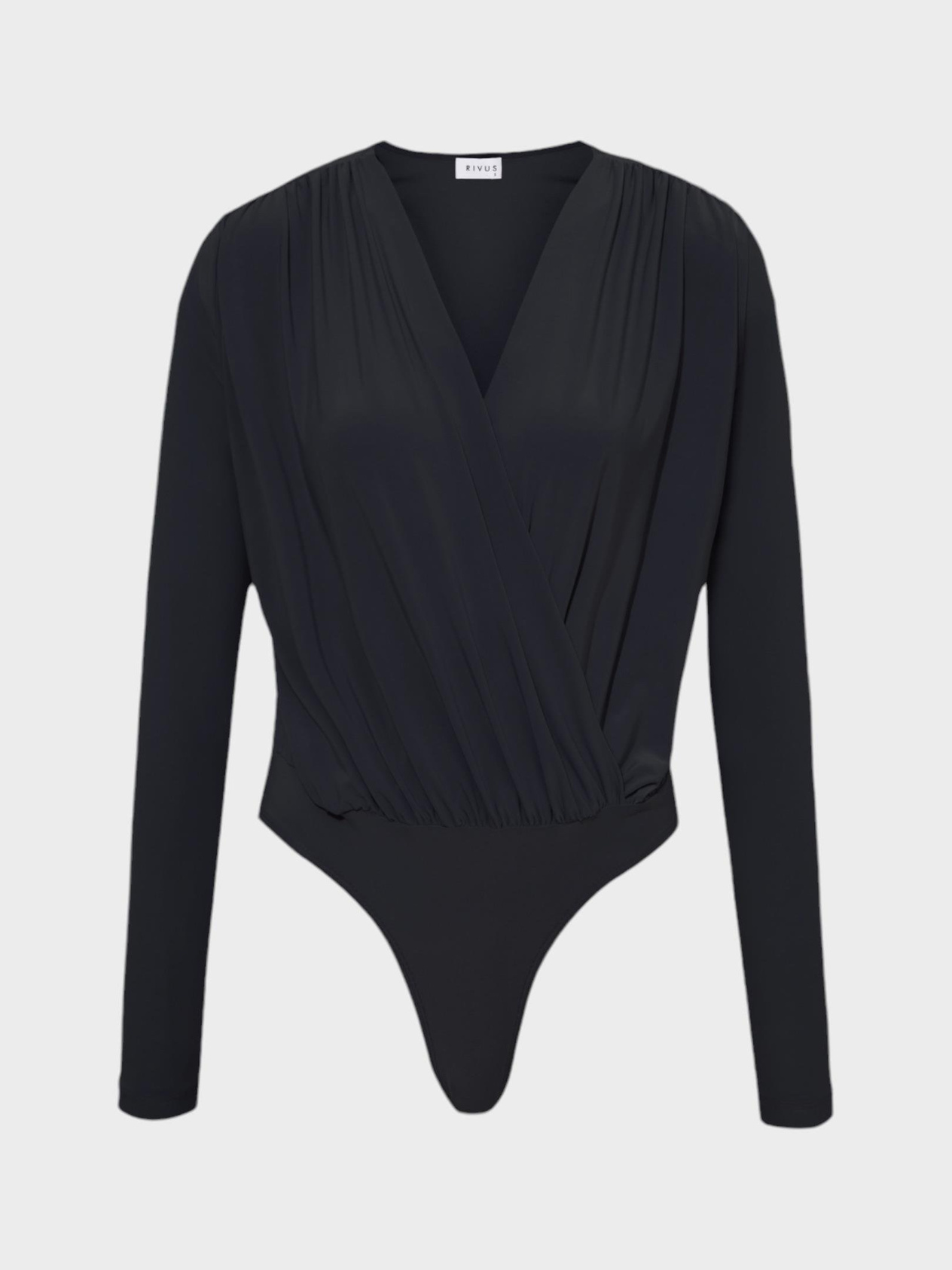 V-Neck Ruched Long Sleeve Body - Black Body & Blouse Modelleri