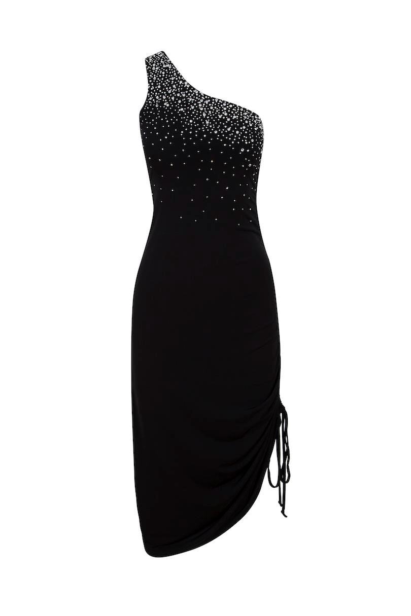 HIBERNUS Adjustable One Shoulder Draped Crystal Dress