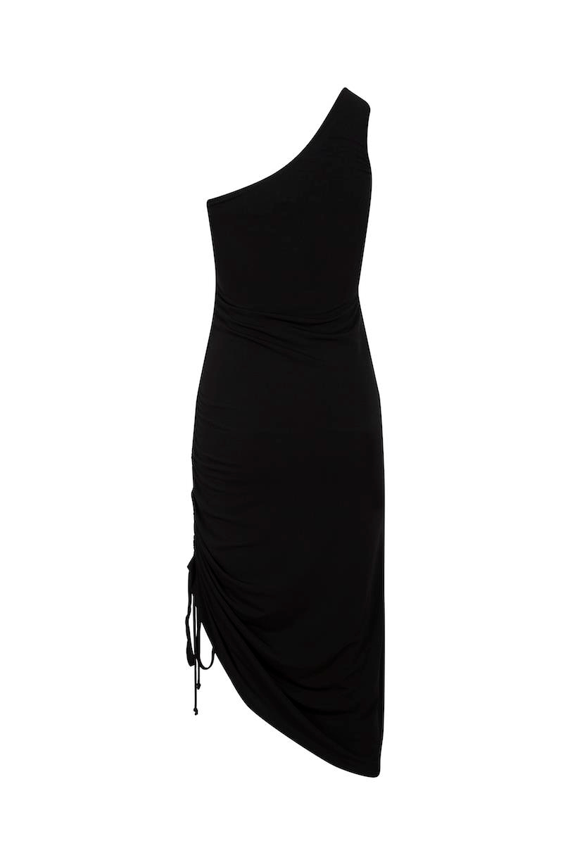 HIBERNUS Adjustable One Shoulder Draped Crystal Dress