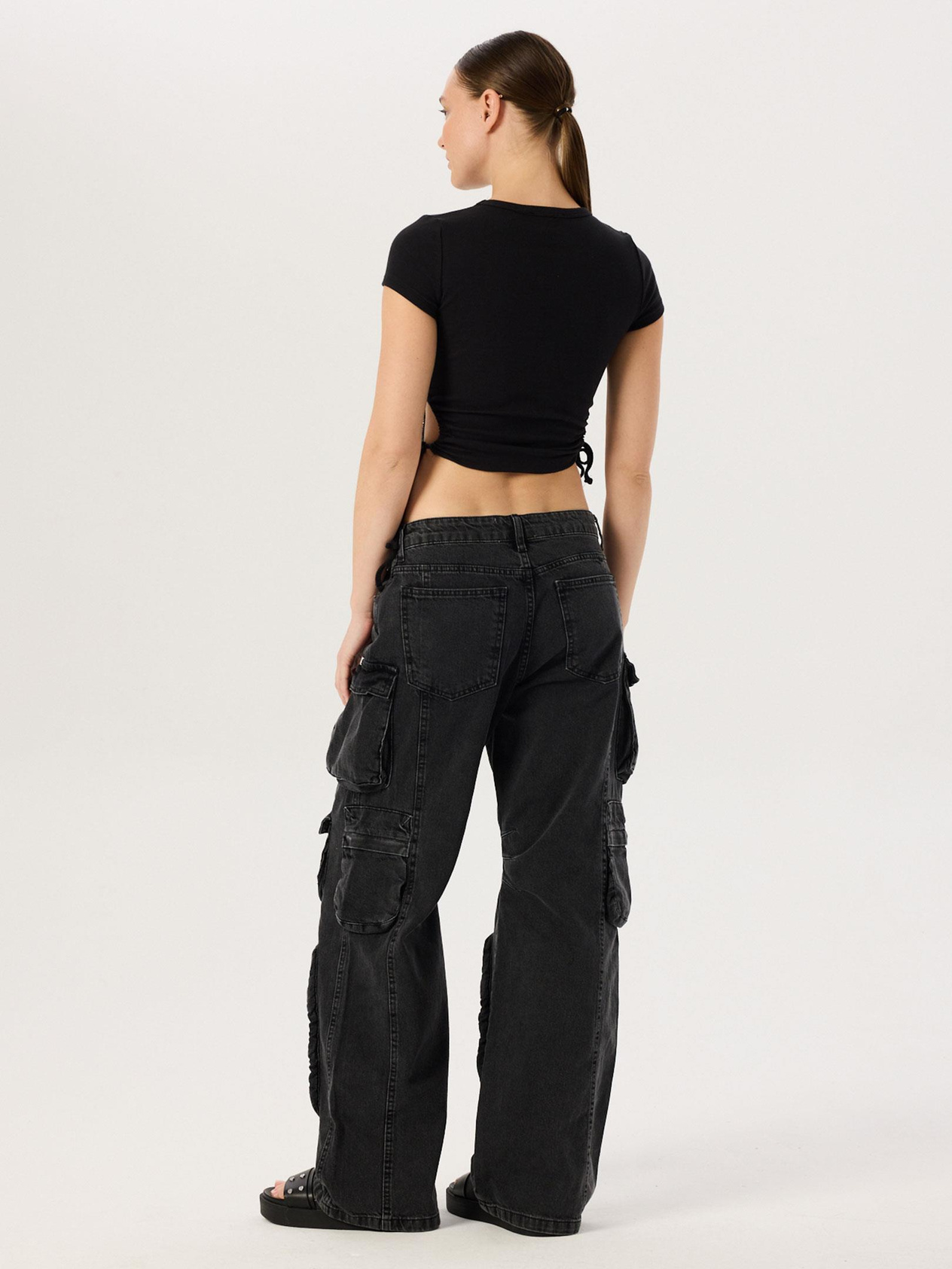 Side Ruched Short Sleeve Body - Black Body & Blouse Modelleri