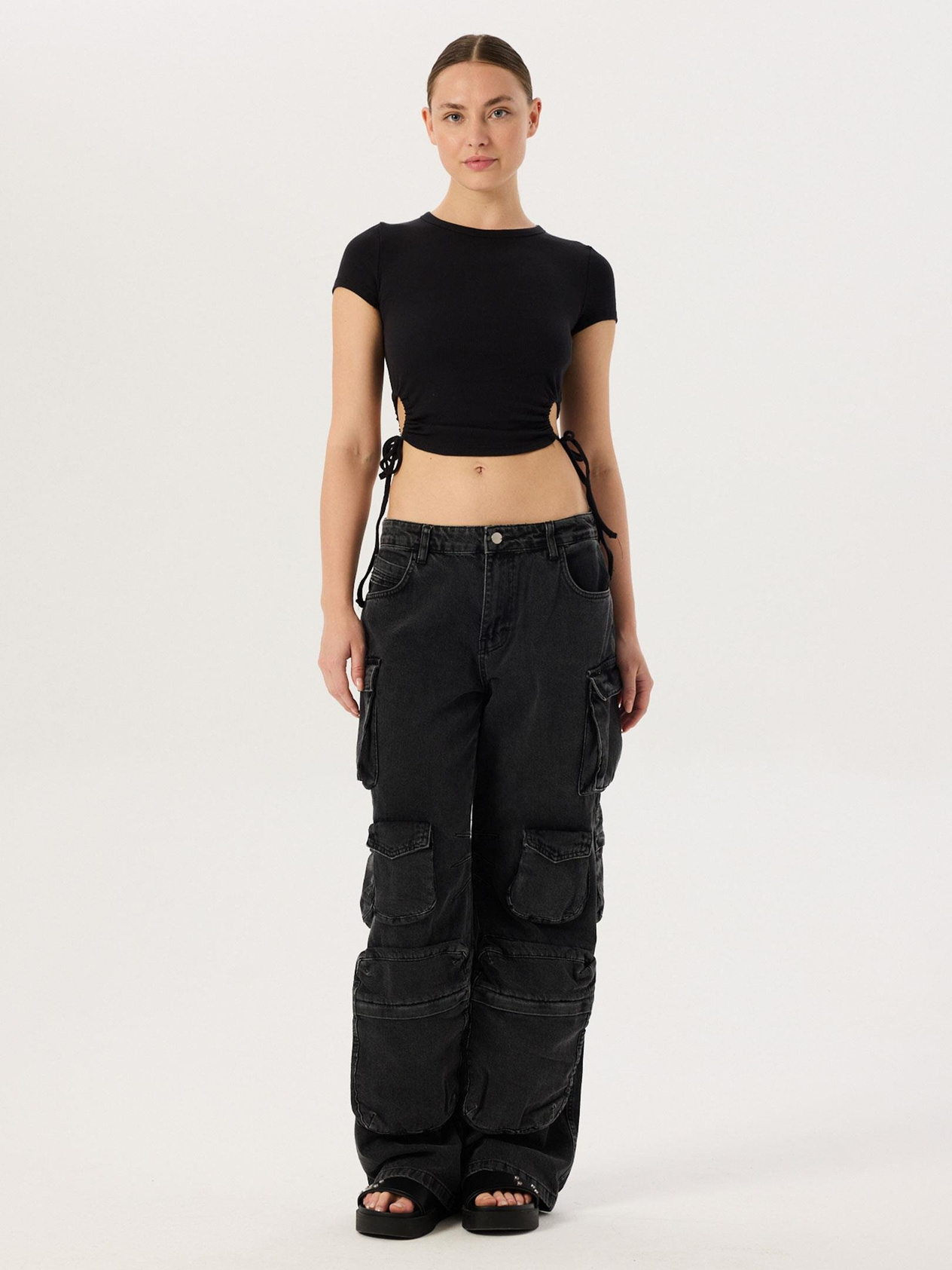 Side Ruched Short Sleeve Body - Black Body & Blouse Modelleri