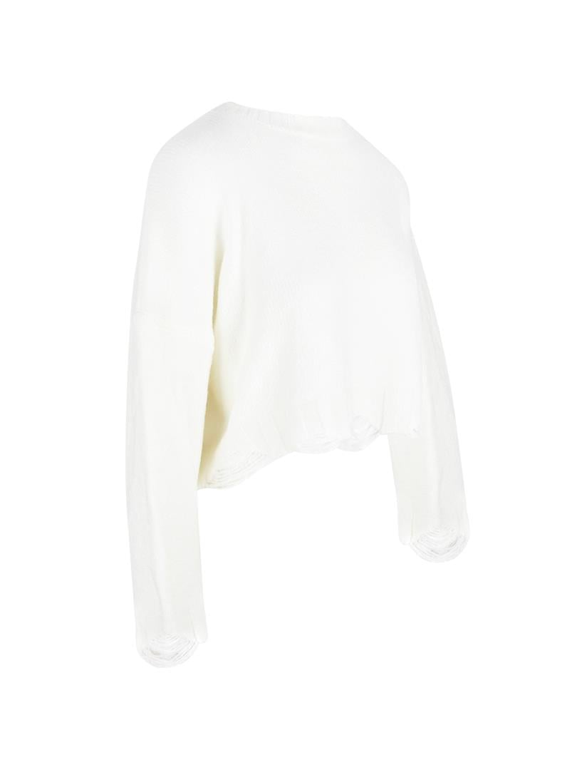 Yırtık Detaylı Oversize Crop Triko - Ekru Triko & Kazak Modelleri