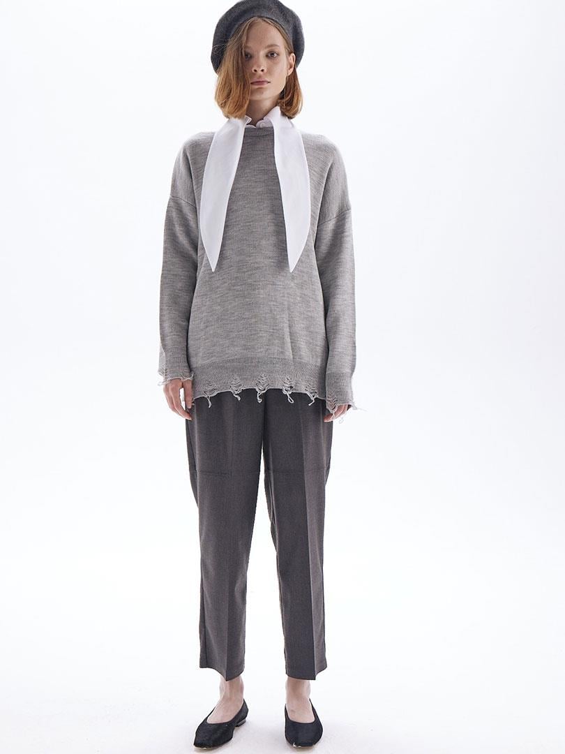 Ripped Detailed Knitwear Sweater - Gray Knitwear Modelleri