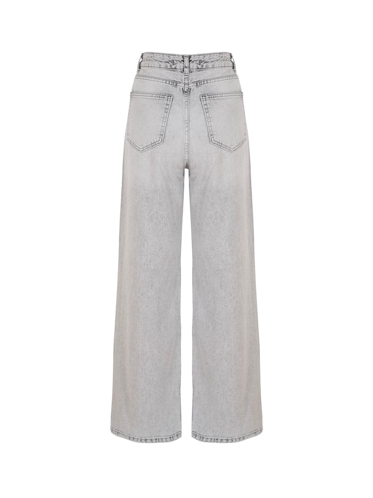 Yüksek Bel Wide Leg Jean Pantolon - Gri Pantolon Modelleri