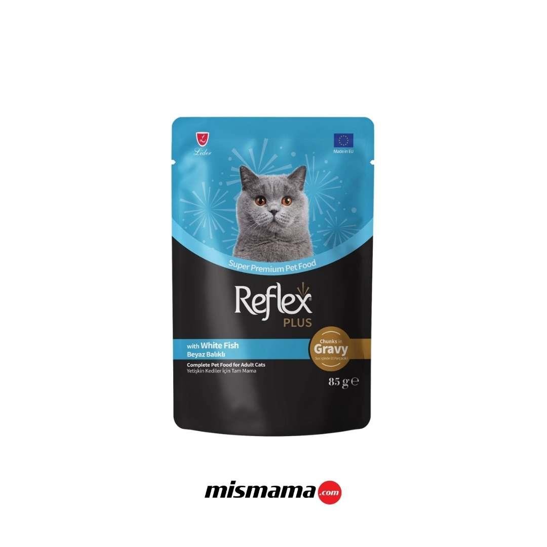 Reflex Plus Sos İçinde Et Parçacıklı Beyaz Balıklı Yetişkin Kedi Maması 85g x 22 Adet