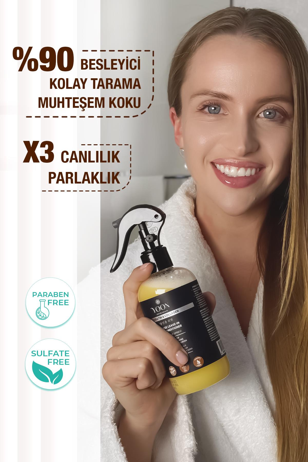 2'li Vegan Saç Spreyi & Saç Serumu, 7 Doğal Aktif, Keratin ve Kolajen İçerikli, Saç Kökü Bakım Seti