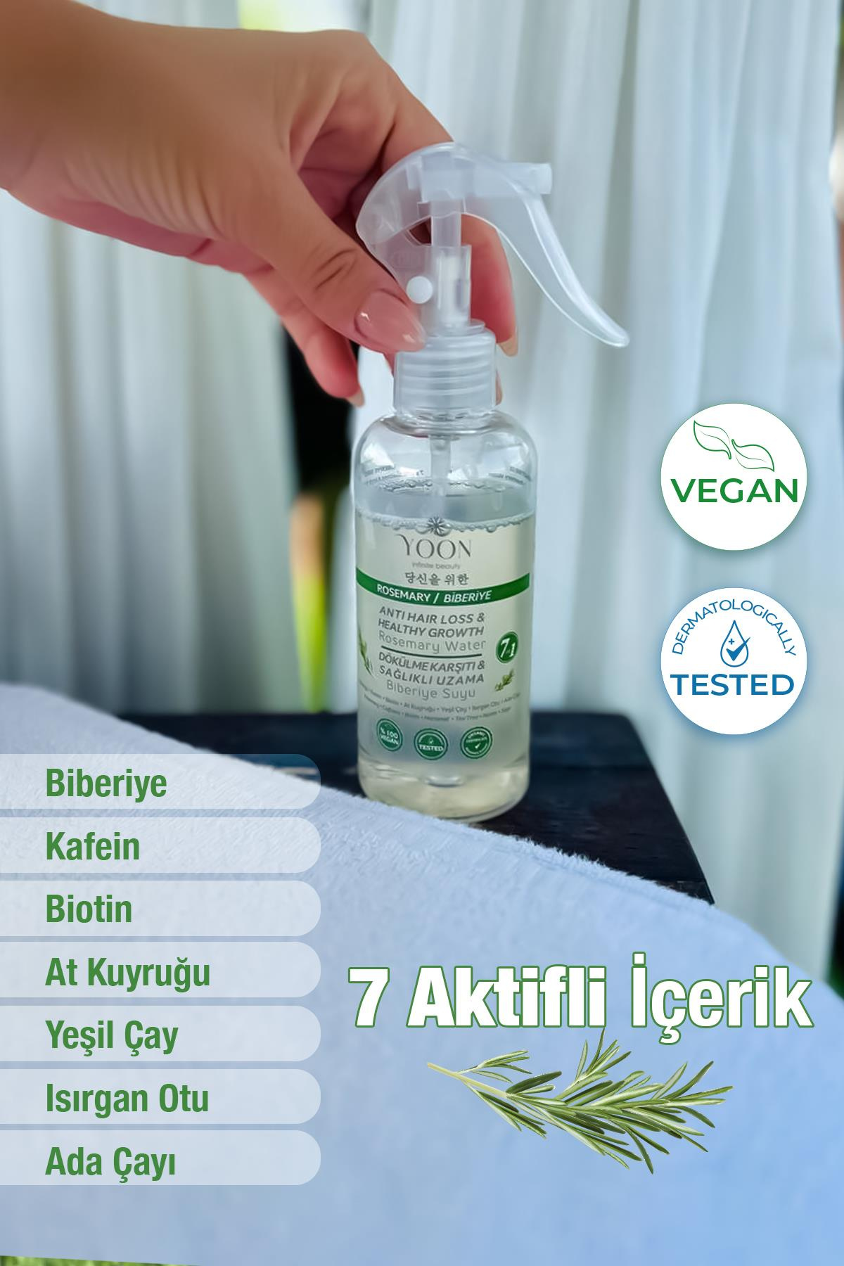 Saç Dökülme Karşıtı,Sağlıklı Hızlı Saç Uzamasına Yardımcı 7 Aktifli Biberiyeli Saç Bakım Suyu 200 ml