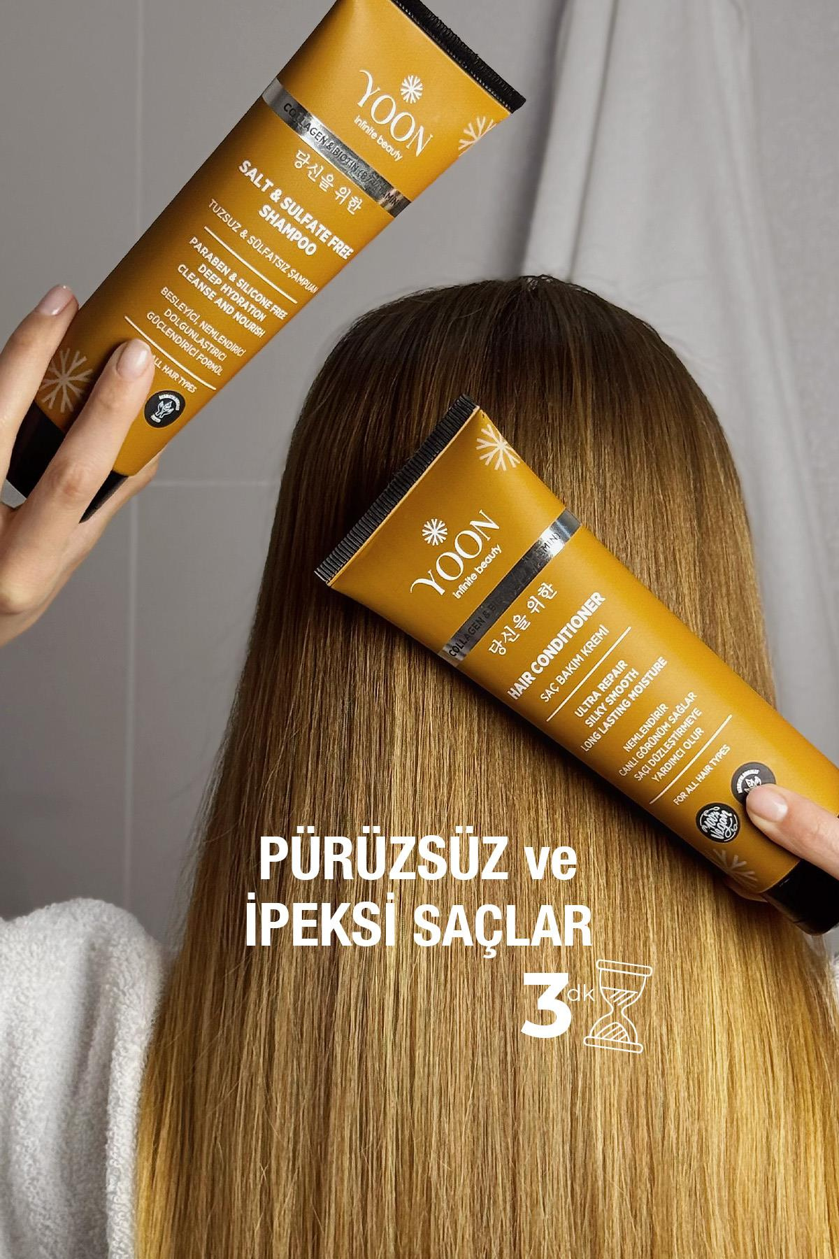 Vegan Tuzsuz Şampuan 250ml & Saç Bakım Kremi 200ml Sülfatsız, Kolajen, Biotinli 2'li Şampuan Ve Krem
