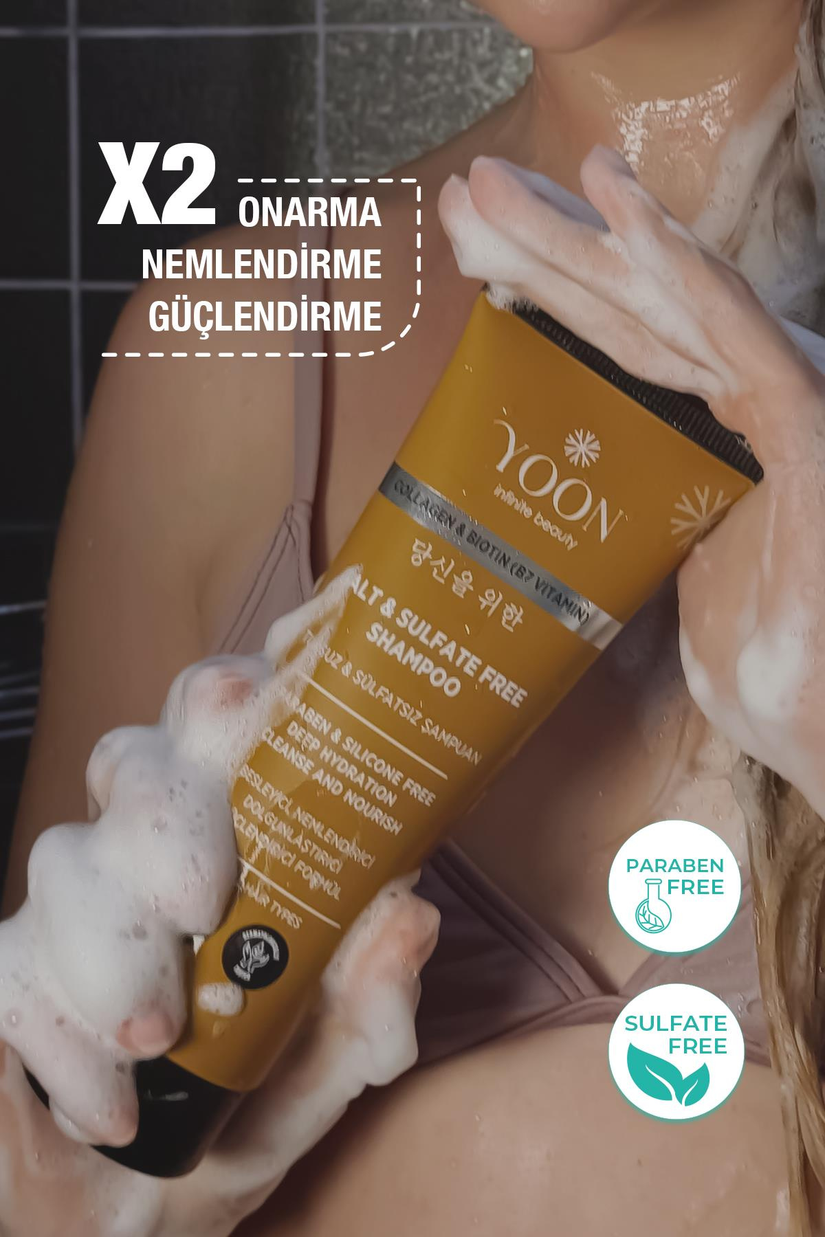 Vegan Tuzsuz Şampuan 250ml & Saç Bakım Kremi 200ml Sülfatsız, Kolajen, Biotinli 2'li Şampuan Ve Krem