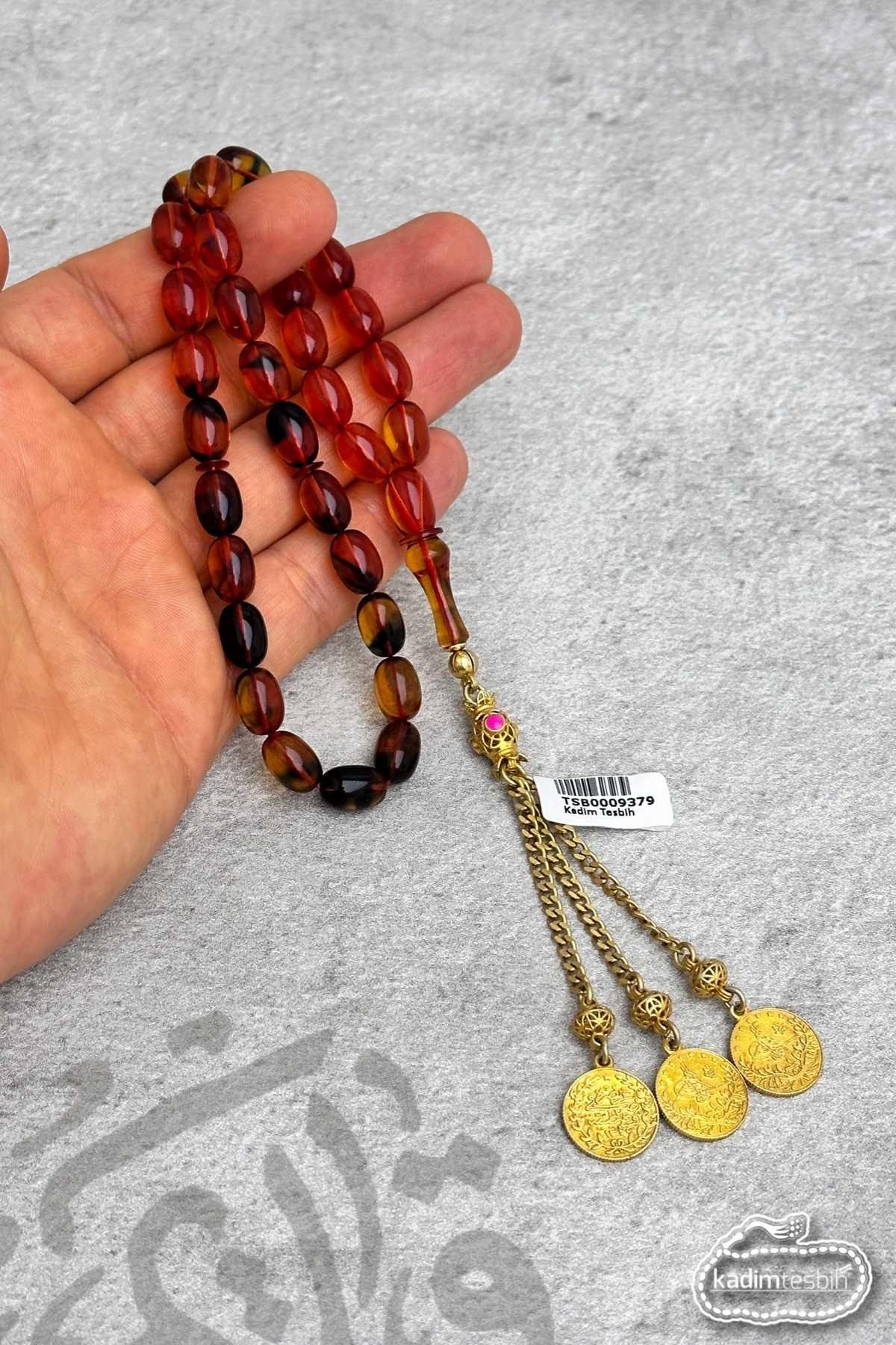 925 Ayar Gold Gümüş Püsküllü Sıkma Kehribar Tesbih