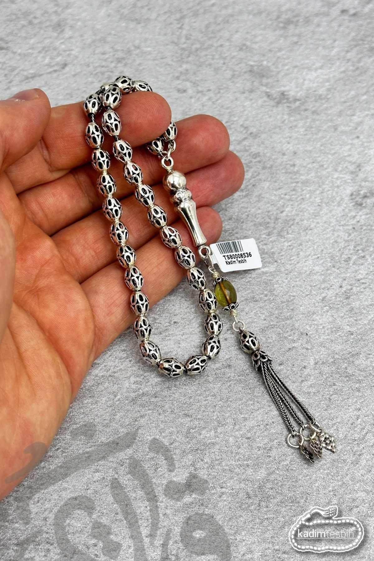 Bilek Boyda Sultan Taşlı Püskül Detay Beyzi Model 925 Ayar Telkari Gümüş Tesbih