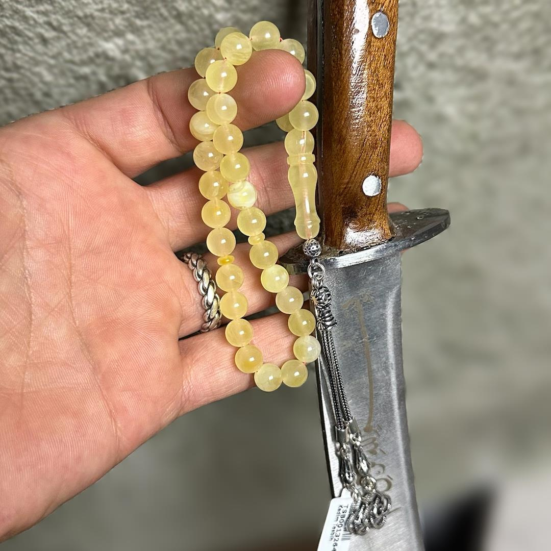 Kaya Damla Bilek Boy İkili 925 Ayar Gümüş Püsküllü Kehribar Tesbih