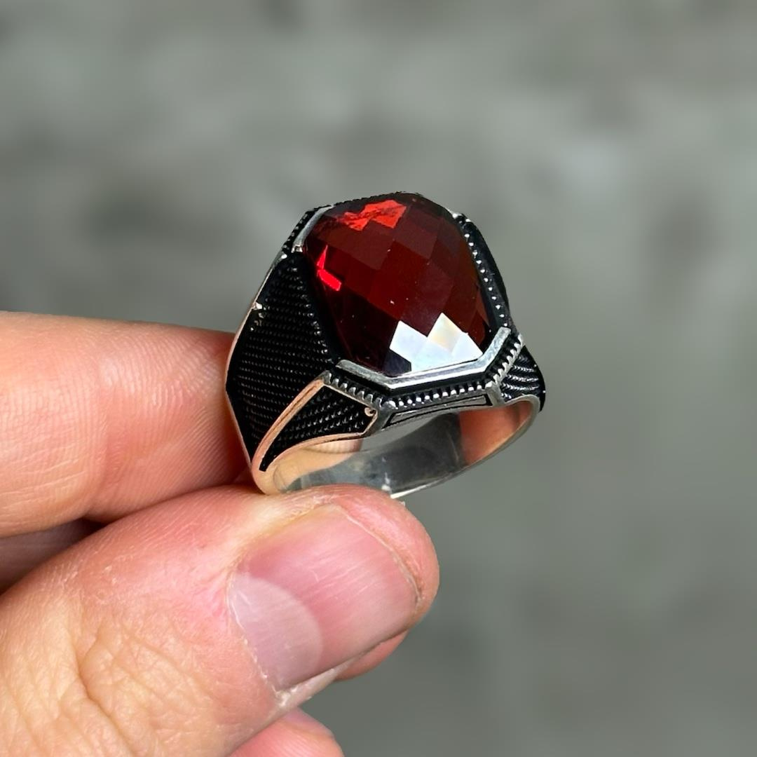 Kristal Model Safir Taşı 925 Ayar Gümüş Erkek Yüzük